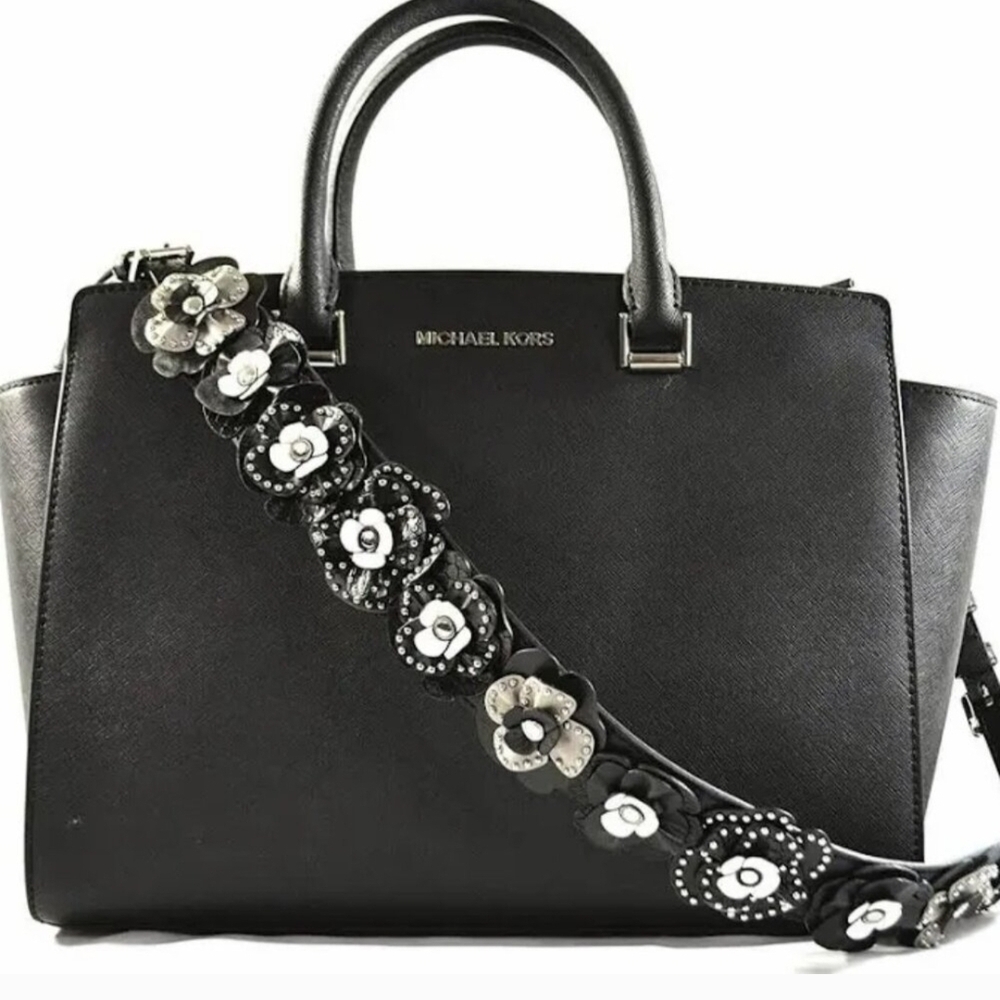 Michael Kors Black Satchel with Floral Strap